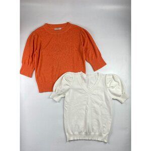 2 Lot Women's S/M Orange and White Sweaters